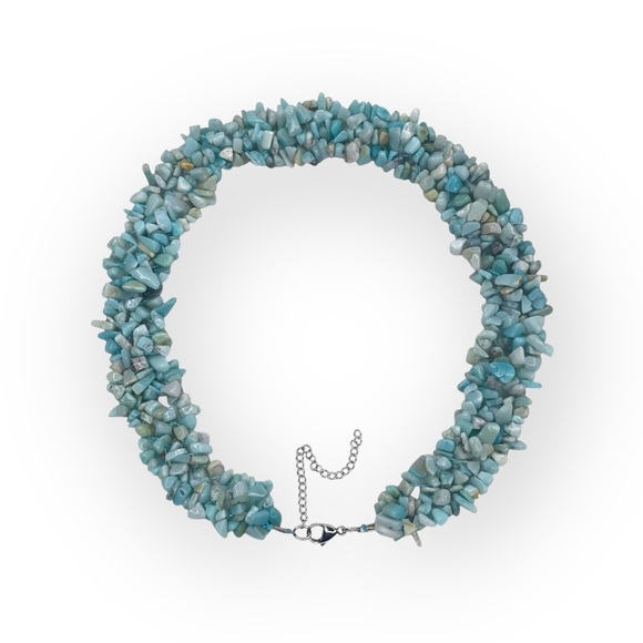 new Larimar Dolphin Stone Collar Necklace ❤︎ Woven Chips ❤︎ Stones Gems Crystals - Picture 3 of 16